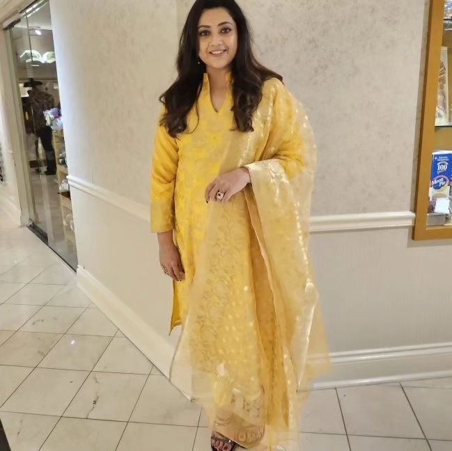 Tamil Actress Meena Images in Yellow Color Dress
